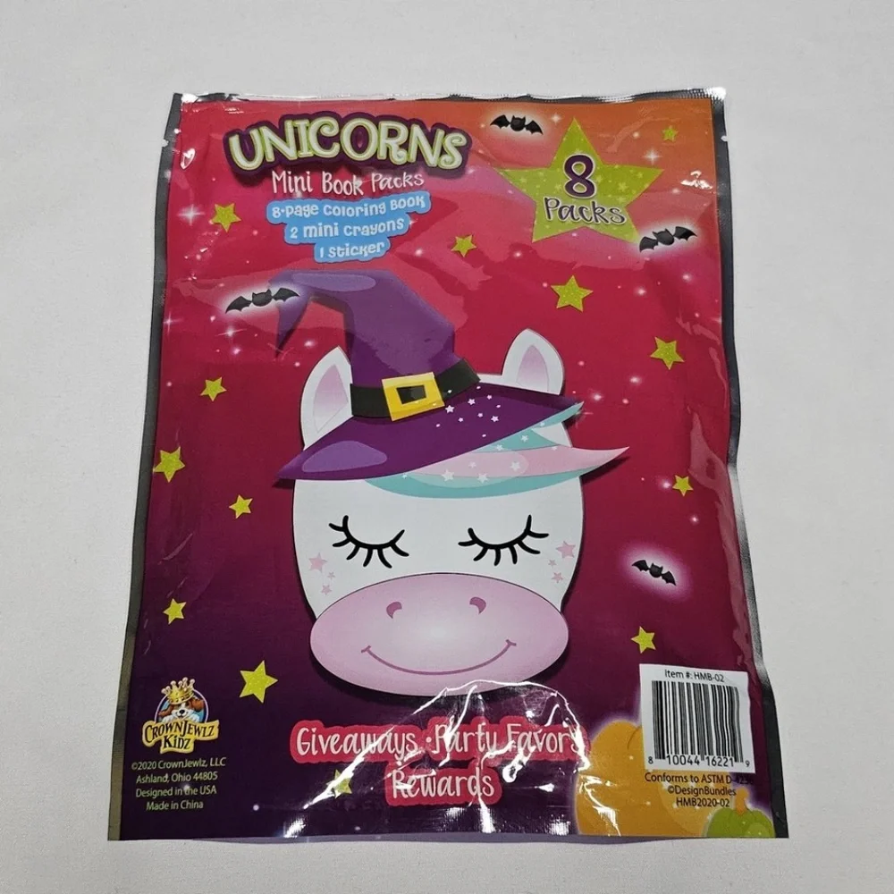 New CrownJewlz Unicorns 8 Mini Book Packs Halloween Treat Party Favors Coloring